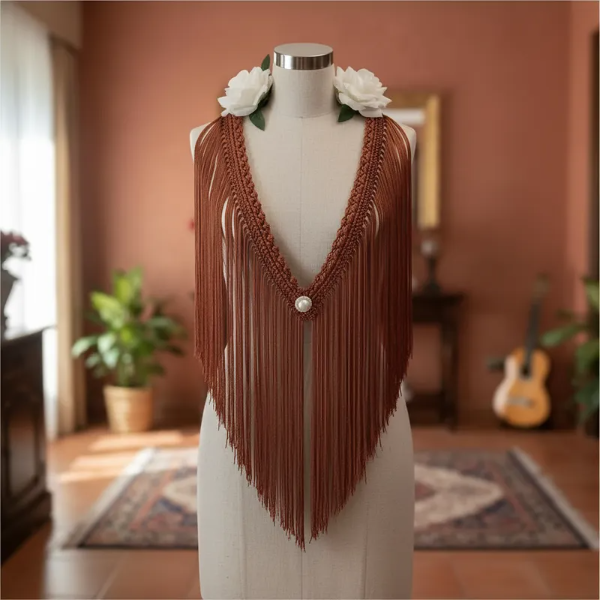 Producto - Tira De Flecos Para Escote Recta 100 Cm Bronce