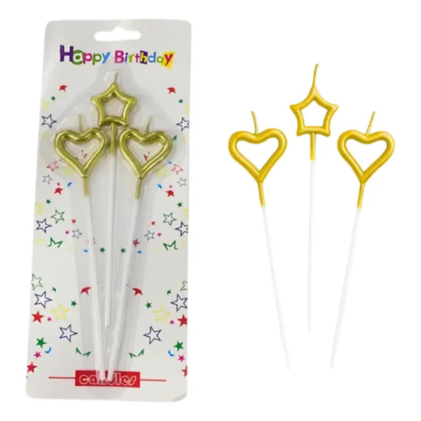 Producto - Vela corazones y estrella dorado