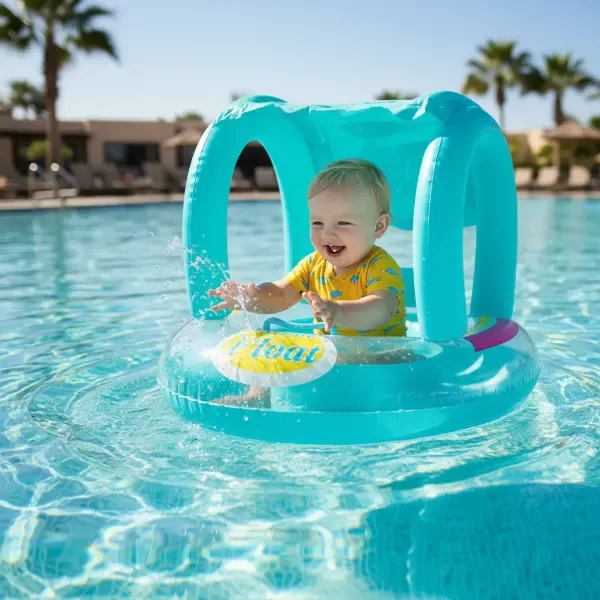 Producto - Salvavidas Flotador Infantil Bote Con Toldo 70cm celeste