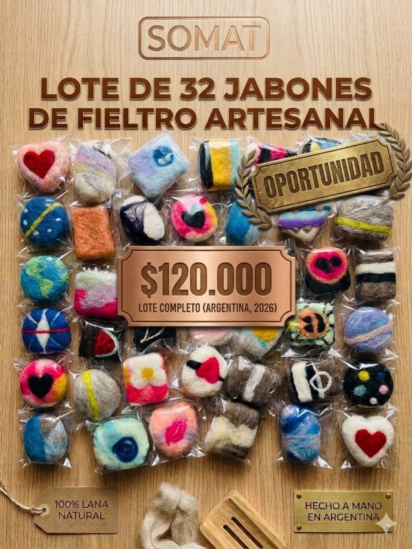 Producto - Lote de 32 jabones de fieltro de 90grs aprox cada uno