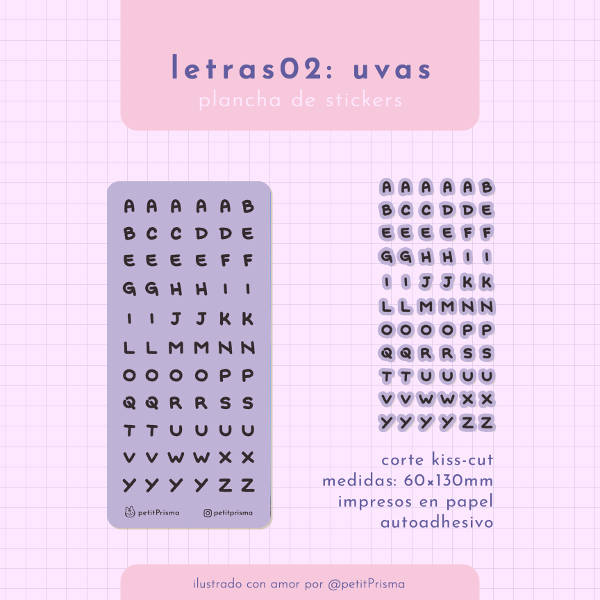 Producto - Plancha de stickers Letras: Mayúsculas Uva