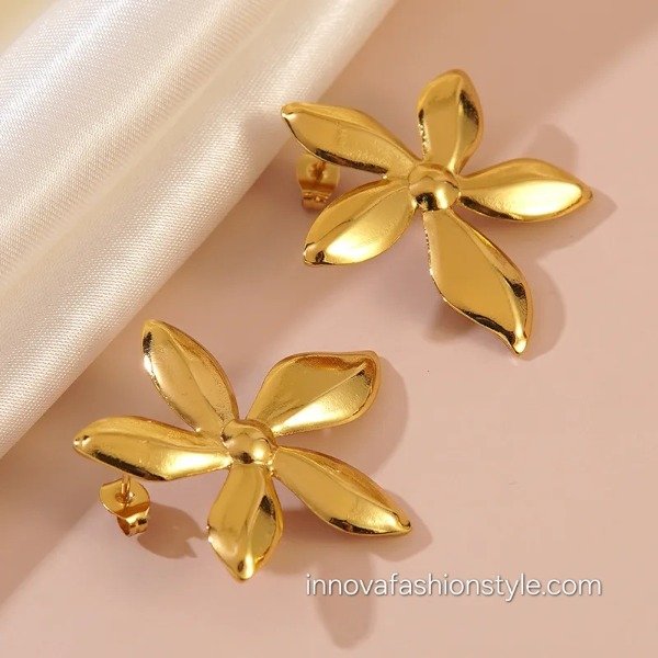 Producto - Aros de Acero Dorado Flor Siena Joyas y Tendencia - 3
