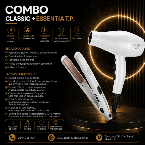 Producto - Secador VIGGO CLASSIC + Planchita ESSENTIA T. P. - BLANCO