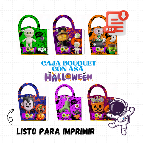 Producto - Kit Imprimible Caja Bouquet con Asa Halloween. DigitalBaires