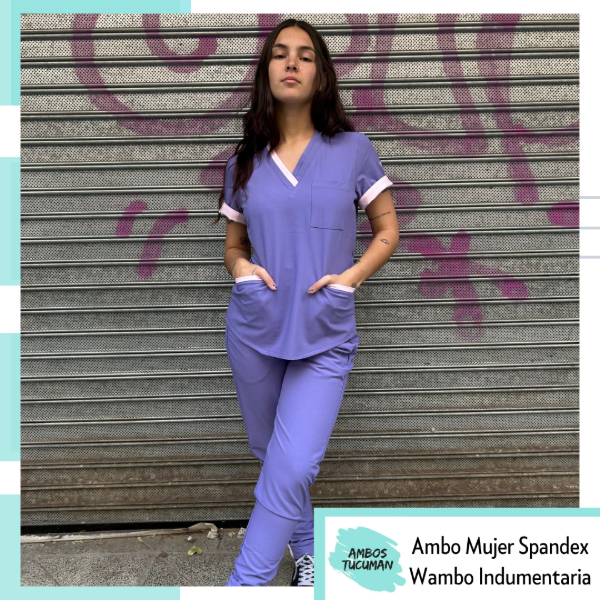 Producto - Ambo Mujer Lila detalle Rosa (Spandex)