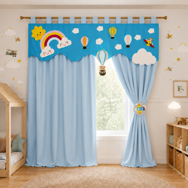Producto - Cortinas Infantiles Personalizadas - Sueño Entre Las Nubes (Celeste) - 1