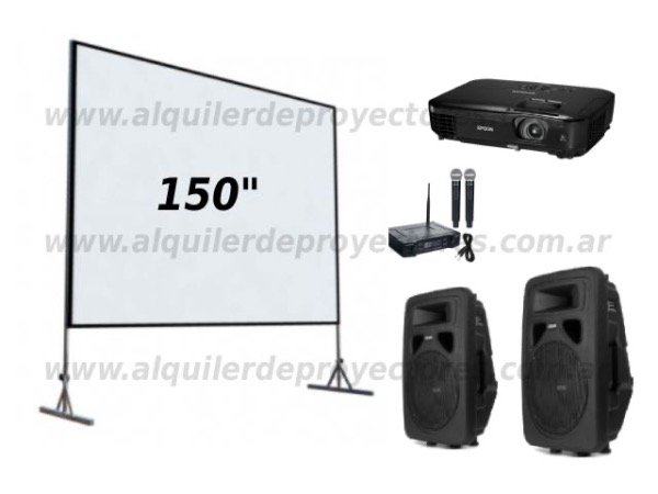 Producto - SERVICIO NRO 5 - PROYECTOR + PANTALLA 150" + 2 BAFLES 200W + 2 MIC INALAMBRICOS