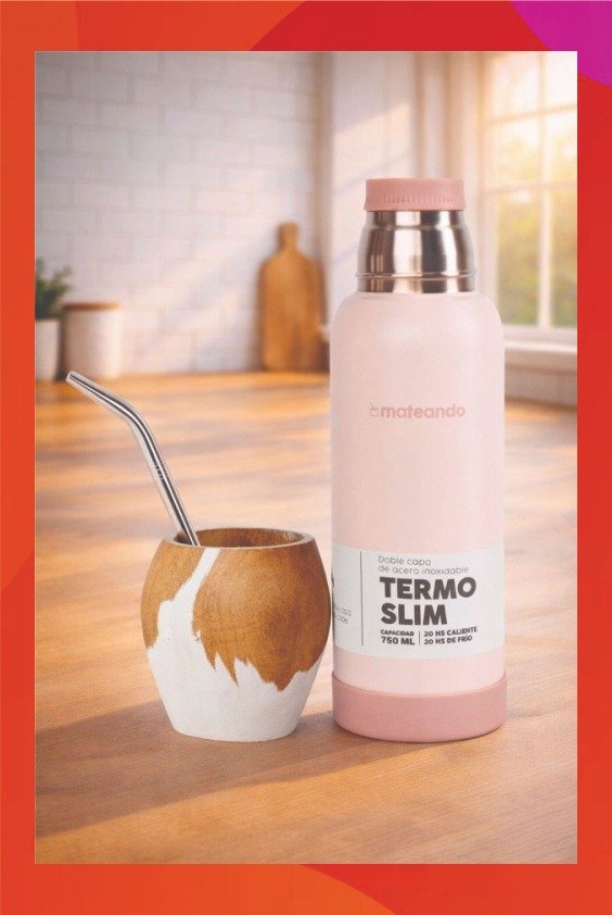 Producto - SET MATE VACA RANCHERO + TERMO MATEANDO ROSA QUARTZ 750 Ml + BOMBILLA