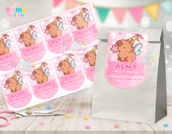 Producto - Etiquetas bolsita Capibara rosa