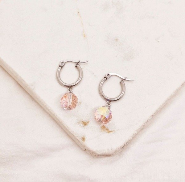 Producto - Argollitas acero quirúrgico - Esfera Rosa