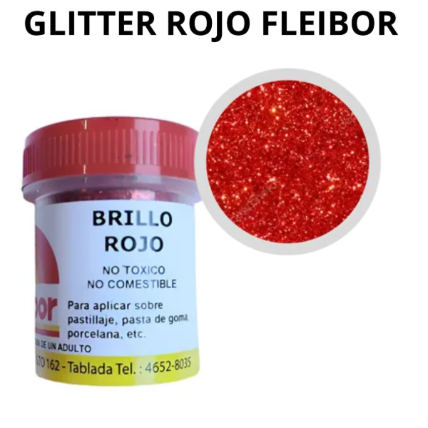 Producto - POLVO GLITTER BRILLANTE PARA DECORAR ROJO FLEIBOR
