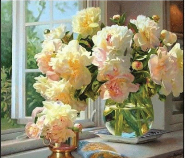 Producto - Kit De Pintura Con Diamantes Diamond Painting 40x50cm - Flores Blancas