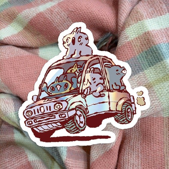Producto - sticker vinilo holografico "autito magico"