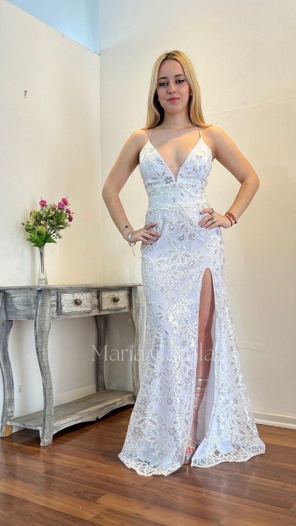 Producto - VESTIDO MIA DE TUL BORDADO BLANCO PLATA