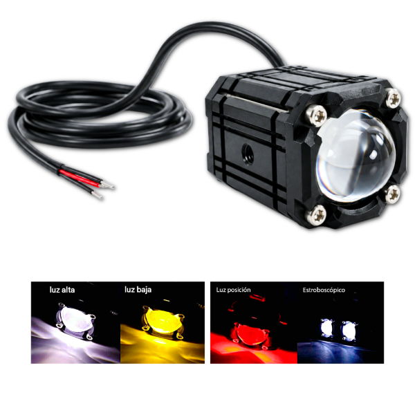 Producto - FARO AUXILIAR LUPA LED MINI PROYECTOR MOTO 4 MODOS STROBO 10129 - 1