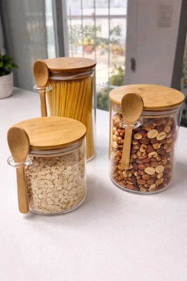 Producto - SETx3 FRASCOS REDONDO CON CUCHARA DE BAMBU
