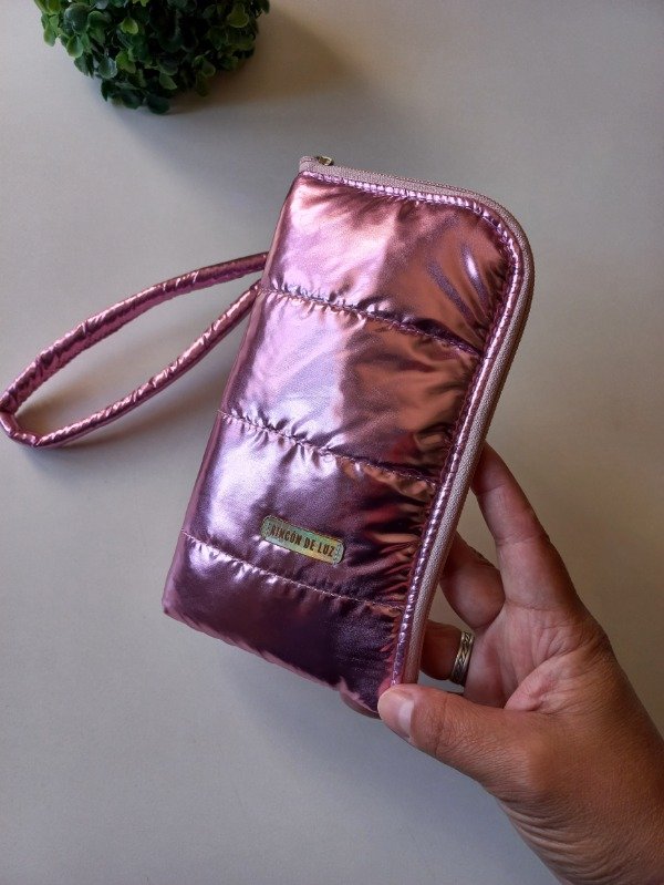 Producto - Porta celu / billetera - Rosa metalizado