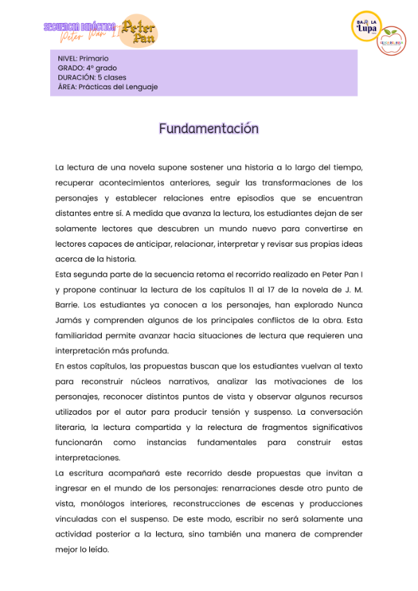 Producto - Peter Pan II - Secuencia de Prácticas del Lenguaje para 4 grado - 2