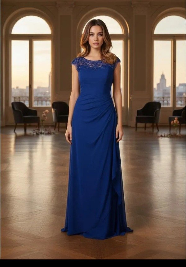 Producto - Vestido Largo con tipo mangas bordado  plisasado