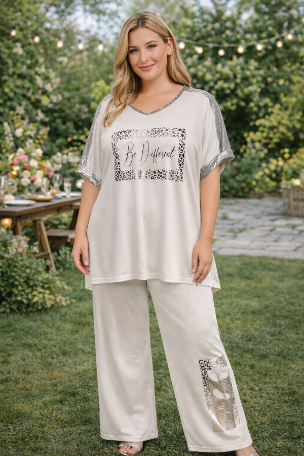 Producto - Conjunto Metalizado Oversize tipo Moda Italiana - Diferente - Blanco y Plata