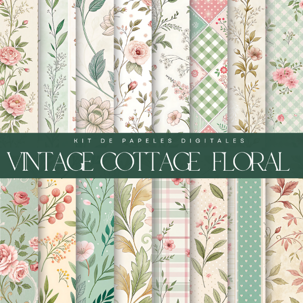 Producto - Archivo Digital: Kit de papeles Vintage cottage floral