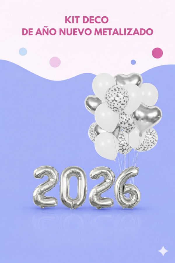 Producto - Kit deco de año nuevo metalizado plateado