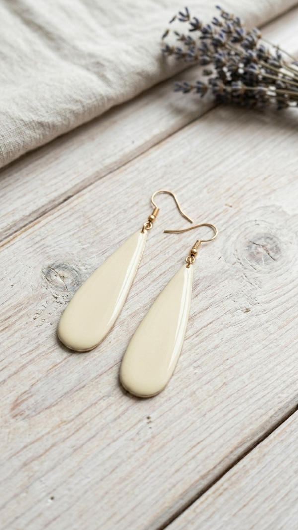 Producto - Aros Esmaltados Gota 7 cm Natural