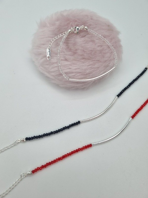 Producto - Pulseras acero blanco cristalitos dije lineal barra