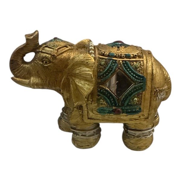 Producto - ELEFANTE DORADO CON DETALLES EN VERDE 10CM - ELE#50