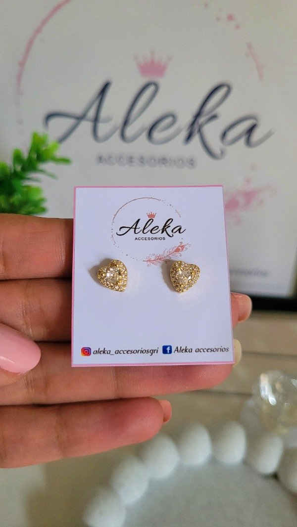 Producto - Aros corazón con zirconias y strass dorados - 0