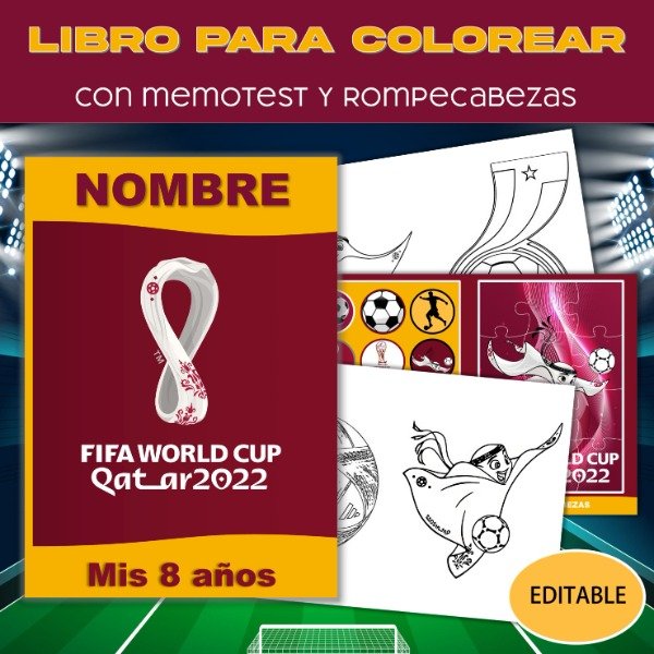 Libro Colorear Qatar 2022 Mundial Futbol Imprimible Editable Wook 