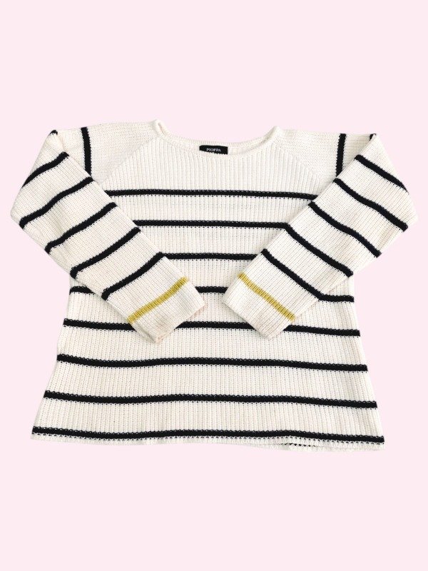 Producto - Sweater liviano blanco con rayas azules y verde Pioppa 6 años