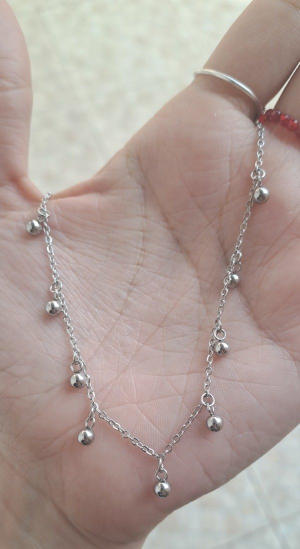 Producto - Cadena de Acero 40cm más 5cm de alargue con Bolitas colgando