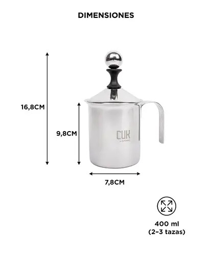 Producto - Jarra espumadora de leche -manual -acero inoxidable -400ml -Cuk By Gadnic Miliki - 4