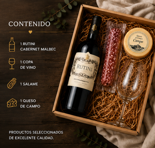 Producto - Caja Regalo Gourmet Rutini Cabernet Malbec con Picada y Copa - 2