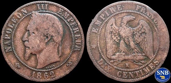 Producto - Francia - 10 Céntimos (1862 K) KM #798.3 Burdeos - II Imperio Francés