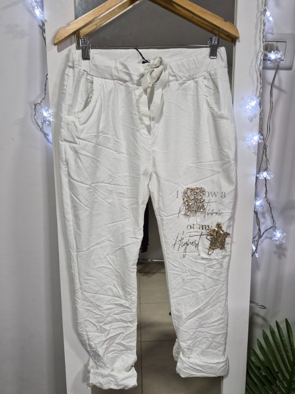 Producto - Babucha Moda Italiana Super Elastizada 44 al 48 - Blanca y Dorado con Strass - 0