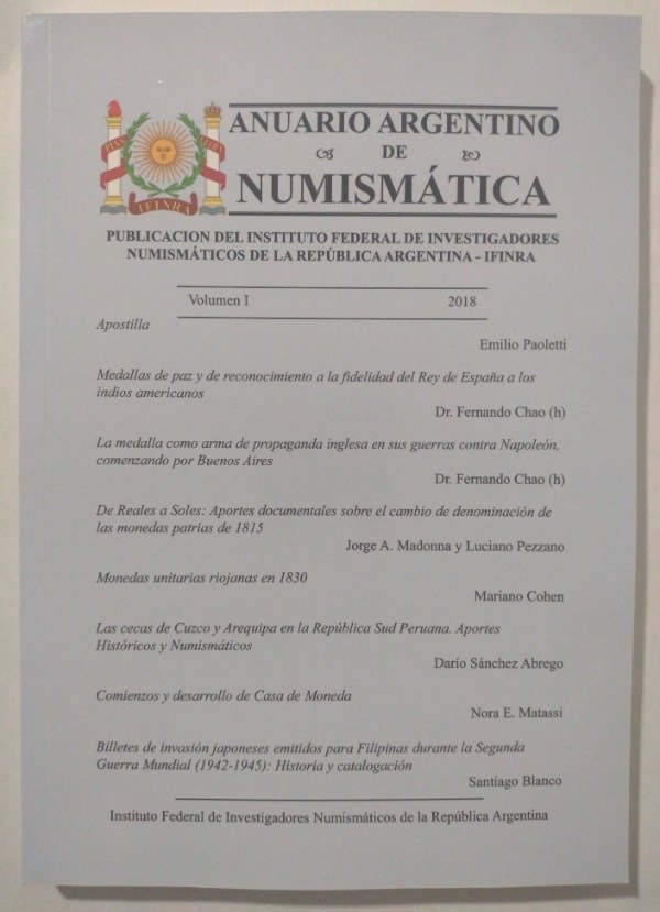 Producto - Anuario Argentino de Numismatica IFINRA. Volumen I (2018)
