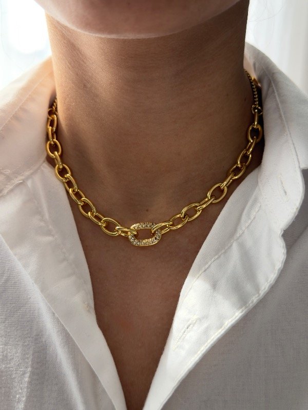 Producto - Collar dorado link micropave - 0