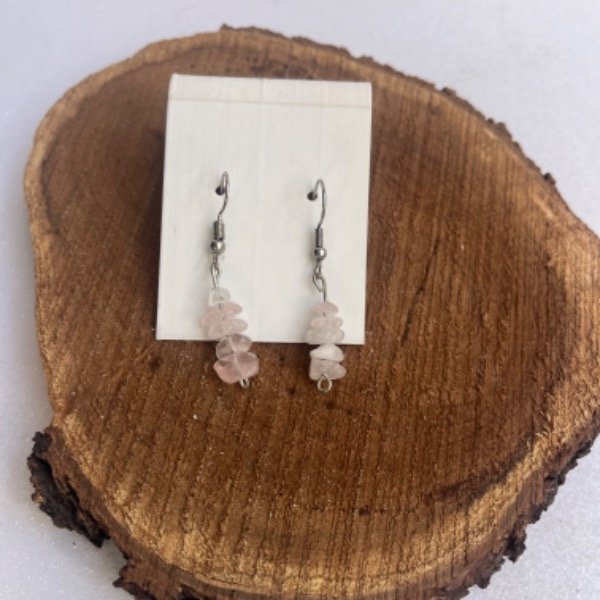 Producto - Aros de Cuarzo Rosa - Acero Quirúrgico (2 Unidades)