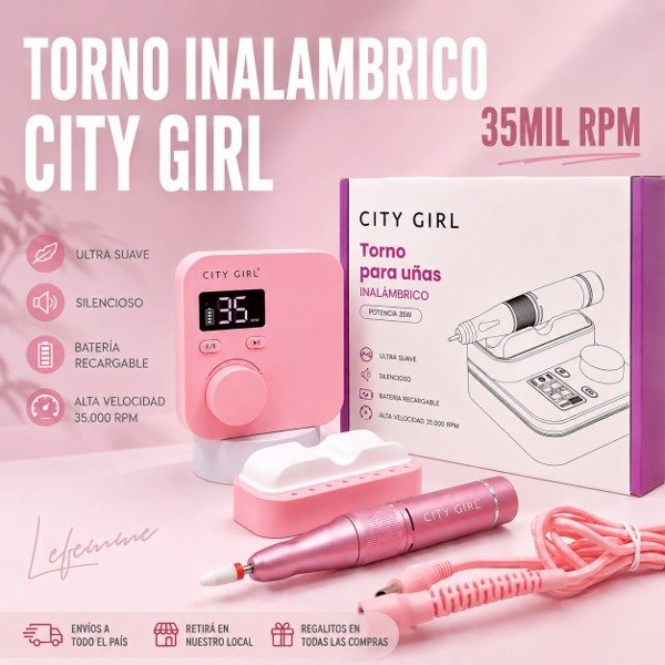 Producto - TORNO INALAMBRICO PROFESIONAL 35MIL REVOLUCIONES CITY GIRL ROSA