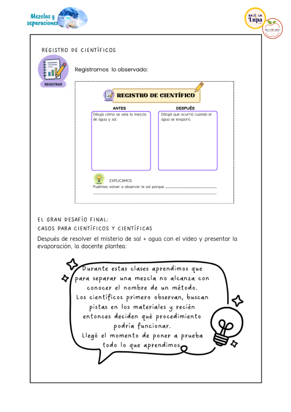 Producto - Mezclas y separaciones - Ciencias Naturales - 3 grado - 5