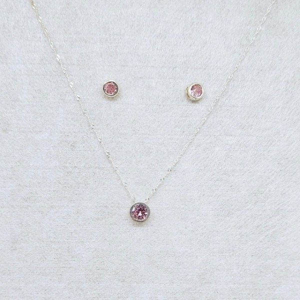 Producto - CONJUNTO cadena, dije y aros Piedra Rosa, de plata (cod891-3438-1274)