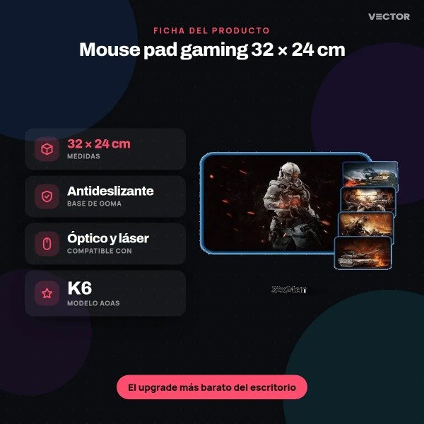 Producto - Mouse Pad Aoas Gaming K6 32X24CM - 4