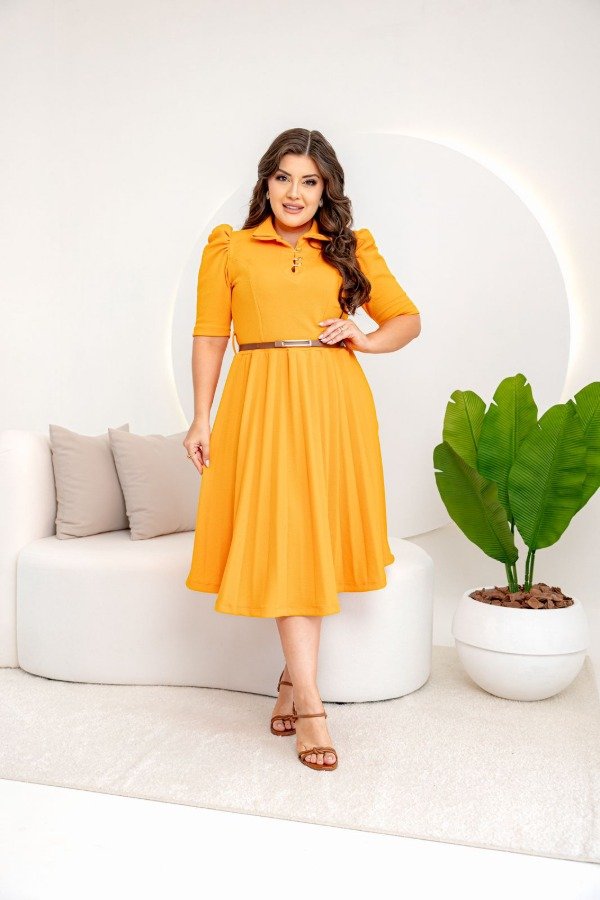 Producto - Vestido importado con cinturón AMARILLO  (Art. 343) Talle Unico (L/XL)