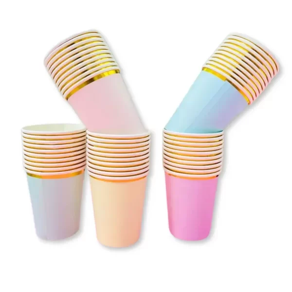 Producto - VASOS DE POLIPAPEL PASTEL CON BORDE DORADO X 10 UNIDADES