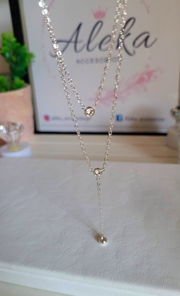 Producto - Collar triple cadena con strass de acero blanco - 2