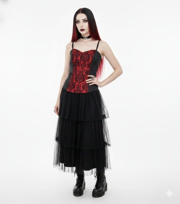 Producto - Corset escote corazon brocato rojo