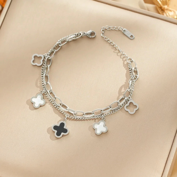 Producto - Pulsera acero blanco trébol doble