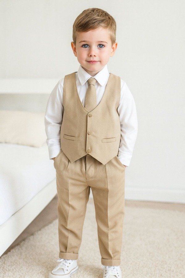 Producto - Traje de niño completo (ropa) tropical mecánico beige